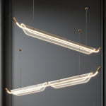 Two Boats Acrylic LED Pendant Light, Linear Modern Chandelier for Kitchen Island and Dining Room