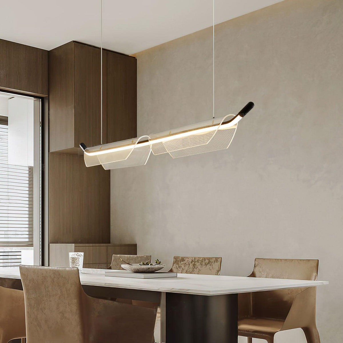 Two Boats Acrylic LED Pendant Light, Linear Modern Chandelier for Kitchen Island and Dining Room