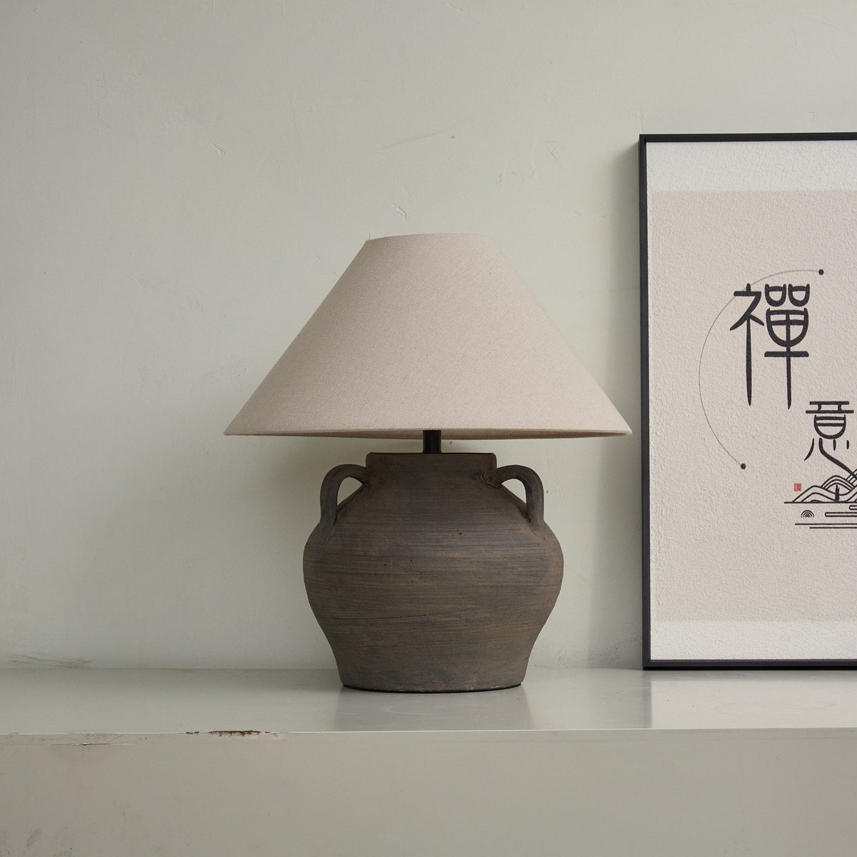 Artisan Ceramic Table Lamp with Linen Shade for Modern Interiors