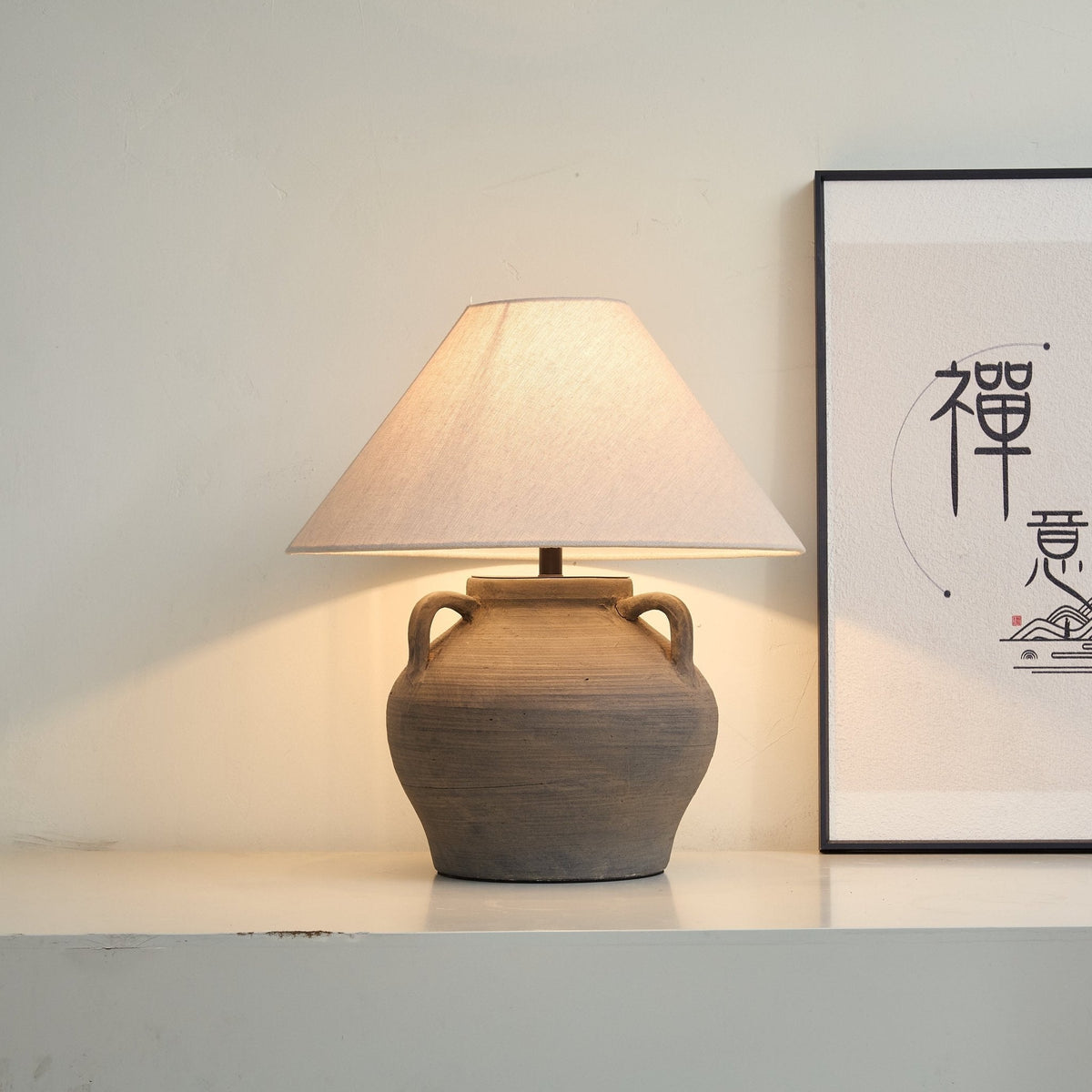 Artisan Ceramic Table Lamp with Linen Shade for Modern Interiors