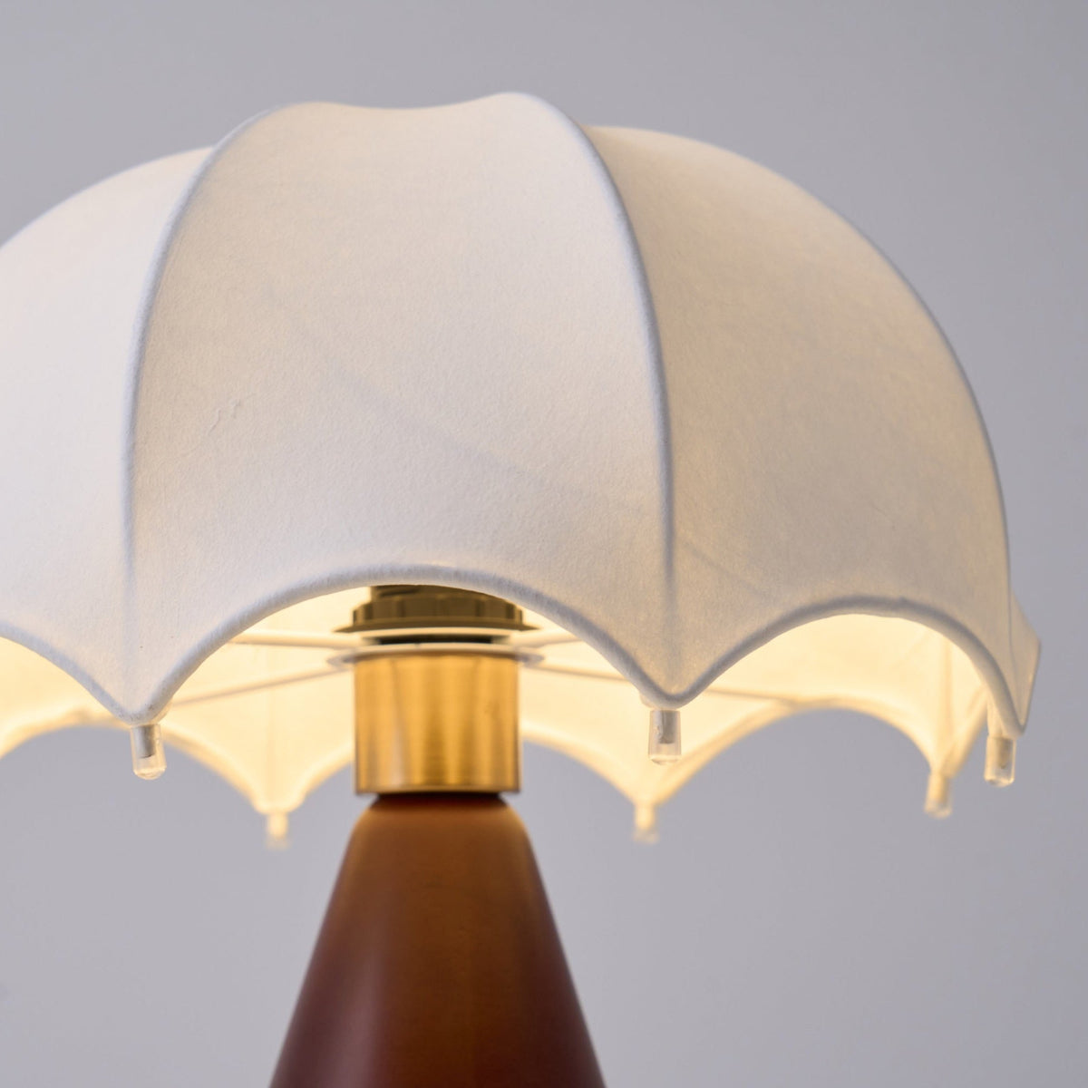 Umbrella Silk Table Lamp – Cordless LED with Walnut Base