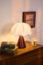Umbrella Silk Table Lamp – Cordless LED with Walnut Base
