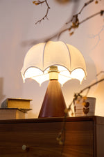 Umbrella Silk Table Lamp – Cordless LED with Walnut Base