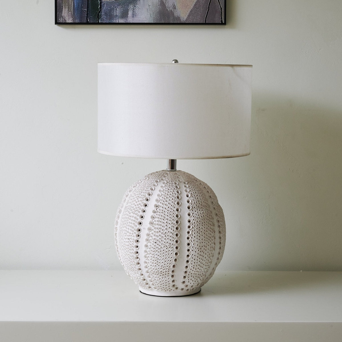 Urchin Sculptural Ceramic Table Lamp with Linen Shade