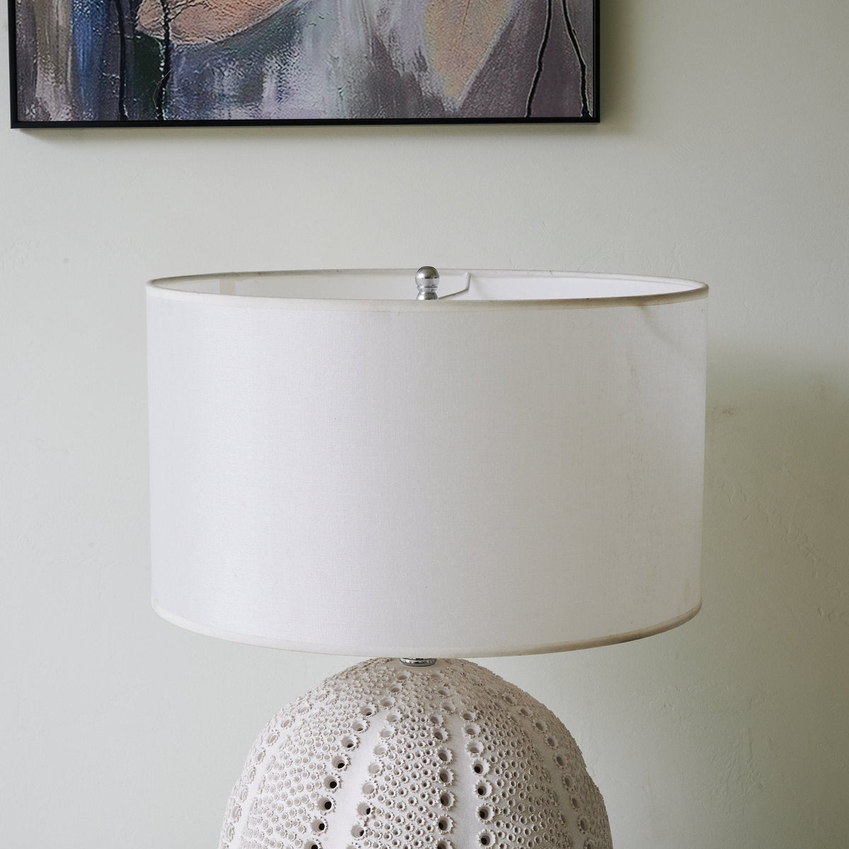 Urchin Sculptural Ceramic Table Lamp with Linen Shade