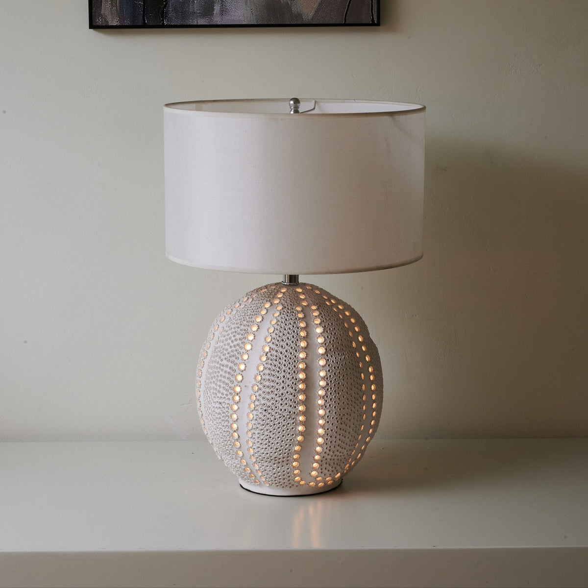 Urchin Sculptural Ceramic Table Lamp with Linen Shade