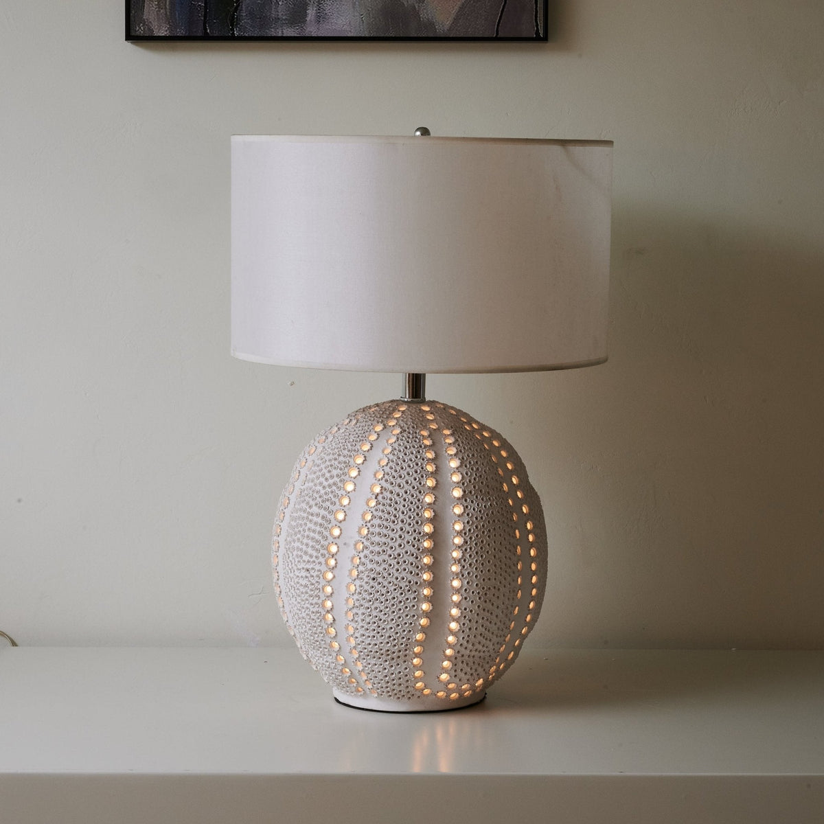 Urchin Sculptural Ceramic Table Lamp with Linen Shade