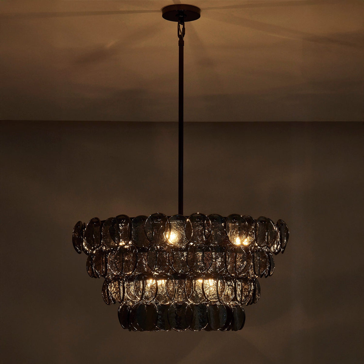 Uroko Glass Disc Chandelier in Warm Brass for Modern Interiors