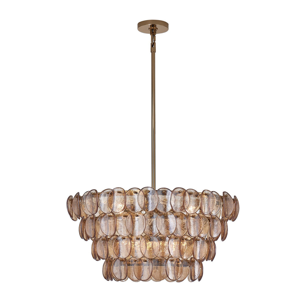 Uroko Glass Disc Chandelier in Warm Brass for Modern Interiors