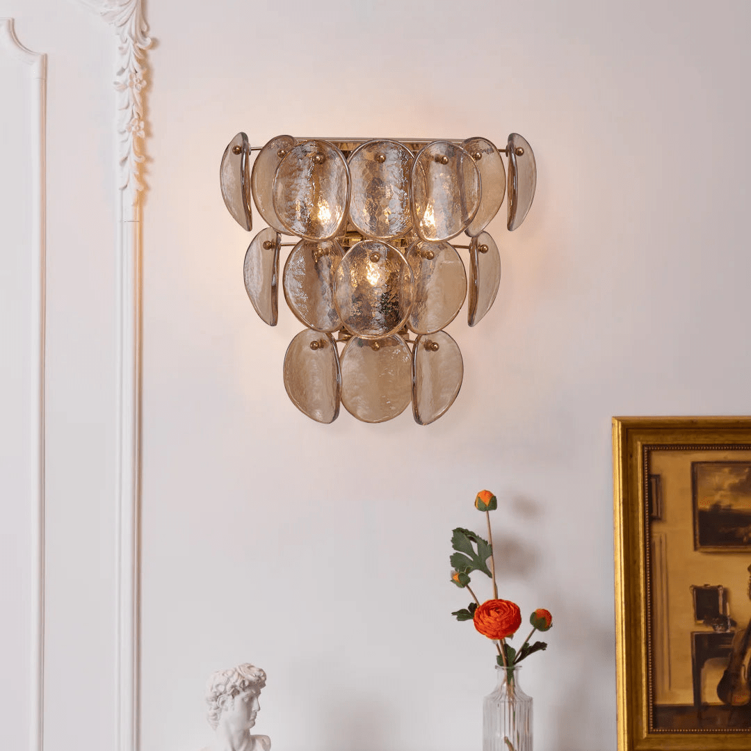 Uroko Wall Sconce in Warm Brass with Glass Discs