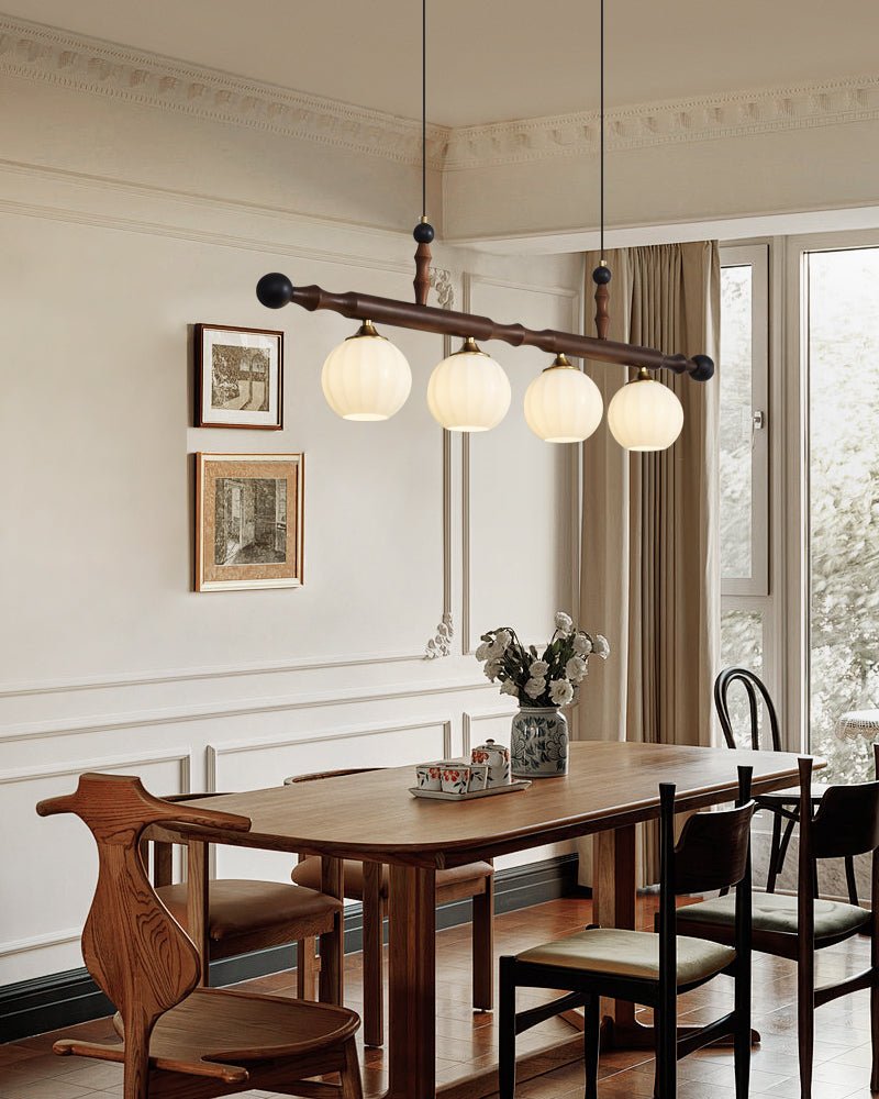 Calderon Linear Pendant Light with Opal Glass and Walnut Finish