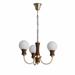 Valdora Globe Chandelier – Six-Light Brass and Wood Pendant for Dining and Living Spaces