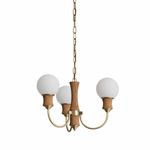 Valdora Globe Chandelier – Six-Light Brass and Wood Pendant for Dining and Living Spaces