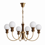 Valdora Globe Chandelier – Six-Light Brass and Wood Pendant for Dining and Living Spaces