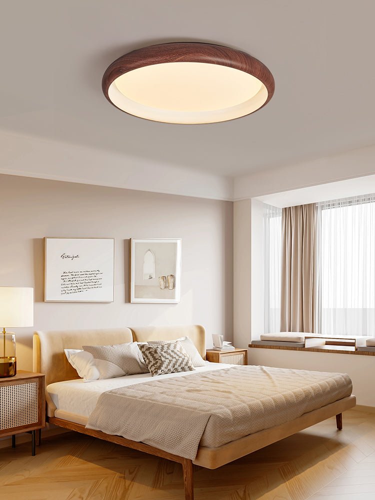 Valencia Walnut LED Flush Mount Ceiling Light, Modern Wood Grain Design