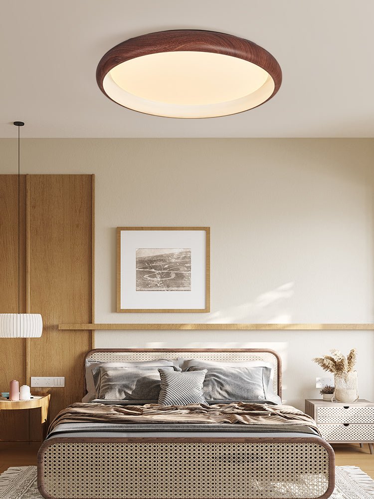 Valencia Walnut LED Flush Mount Ceiling Light, Modern Wood Grain Design