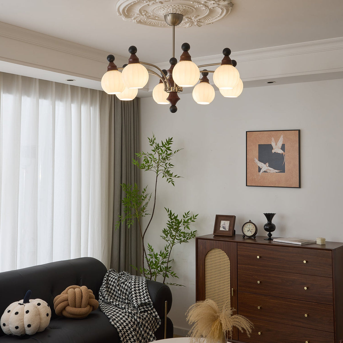 Valerio Modern Wood and Glass Chandelier for Dining Room and Living Room