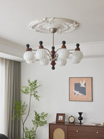 Valerio Modern Wood and Glass Chandelier for Dining Room and Living Room