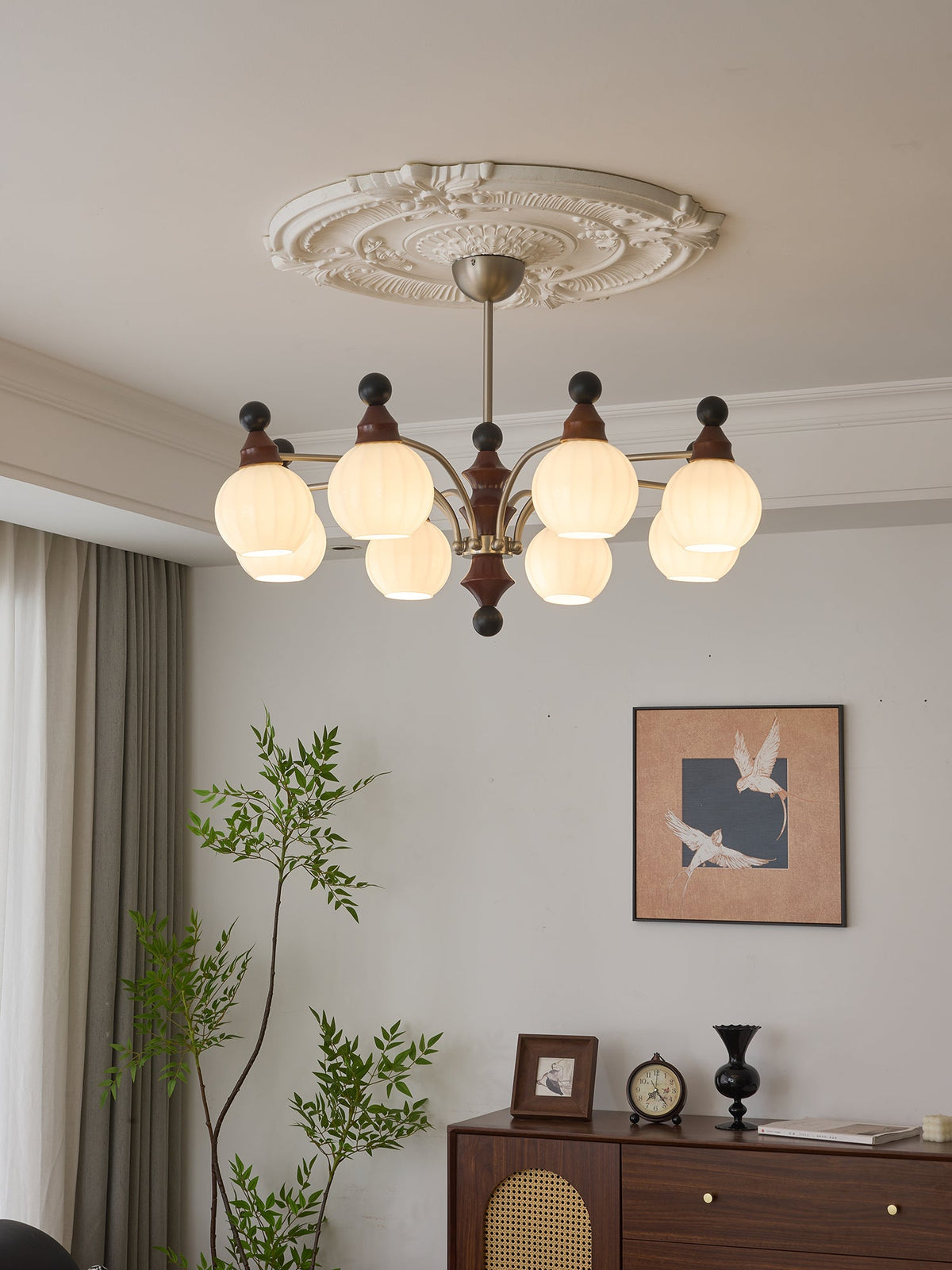 Valerio Modern Wood and Glass Chandelier for Dining Room and Living Room