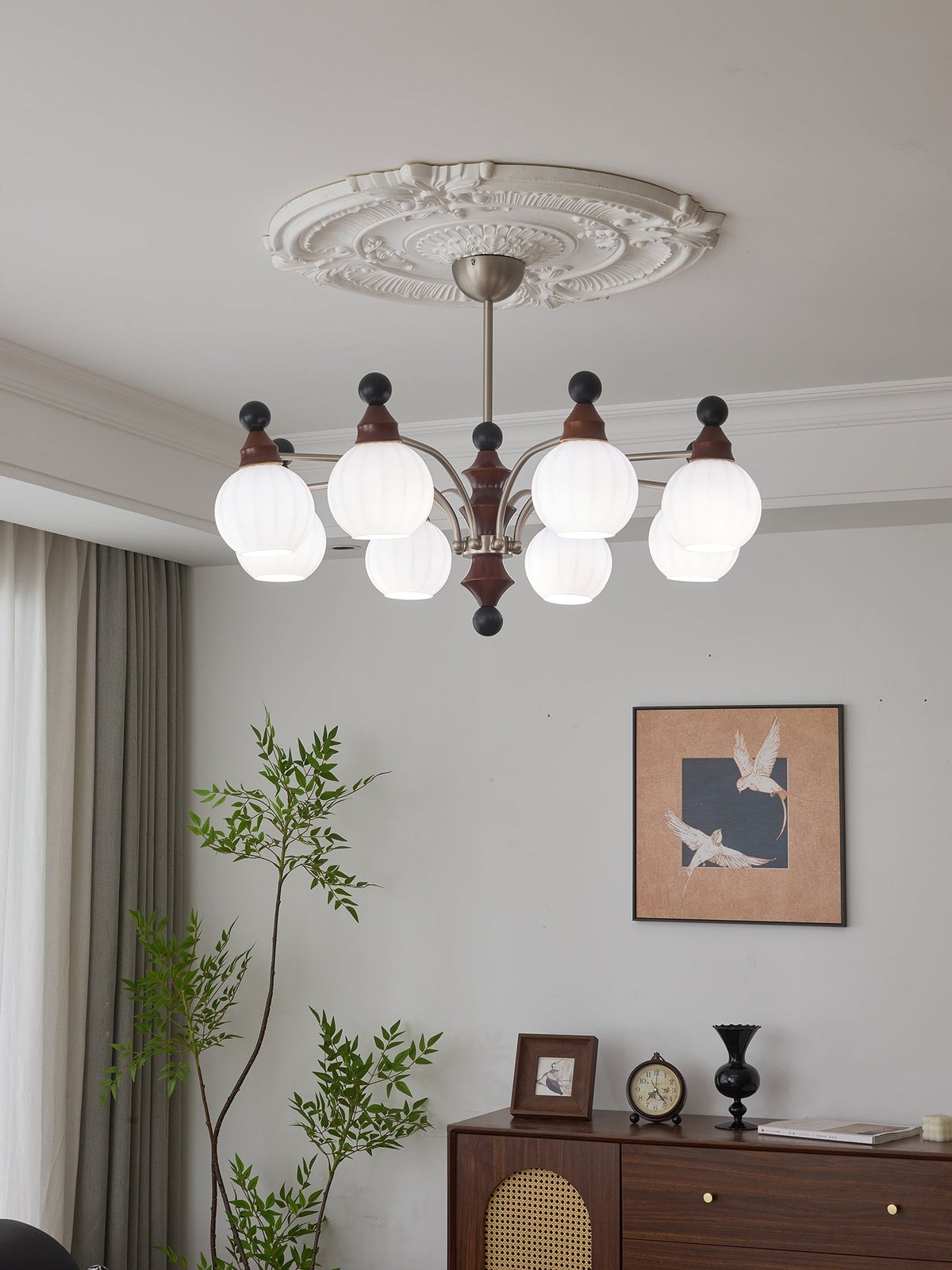 Valerio Modern Wood and Glass Chandelier for Dining Room and Living Room