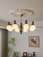 Valerio Modern Wood and Glass Chandelier for Dining Room and Living Room