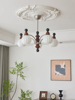 Valerio Modern Wood and Glass Chandelier for Dining Room and Living Room