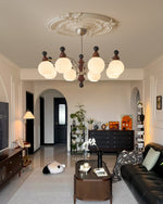 Valerio Modern Wood and Glass Chandelier for Dining Room and Living Room