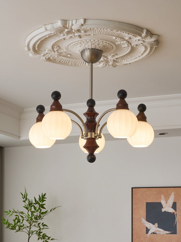 Valerio Modern Wood and Glass Chandelier for Dining Room and Living Room