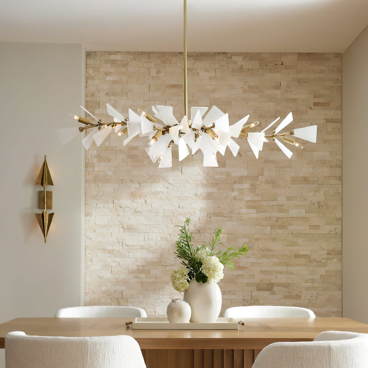Valkyrie Sculptural Linear Chandelier in Brass and Glass