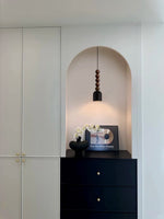 Vareon Totem Pendant Light – Sculptural Wood & Black Travertine Hanging Lamp