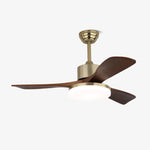Vega Ceiling Fan Light with LED, Walnut Blades and Brass Finish