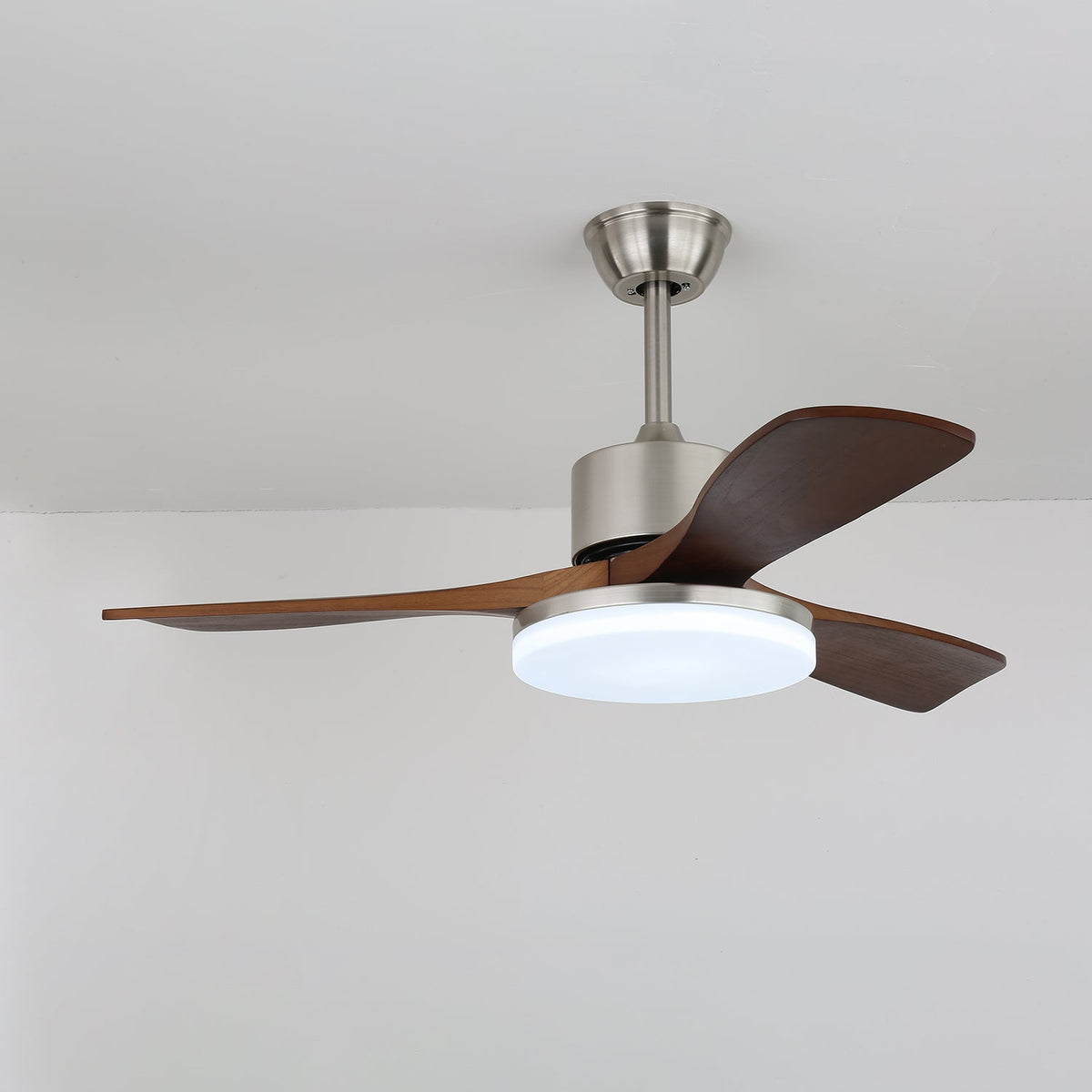 Vega Ceiling Fan Light with LED, Walnut Blades and Brass Finish