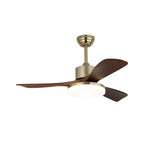 Vega Ceiling Fan Light with LED, Walnut Blades and Brass Finish