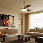 Vega Ceiling Fan Light with LED, Walnut Blades and Brass Finish