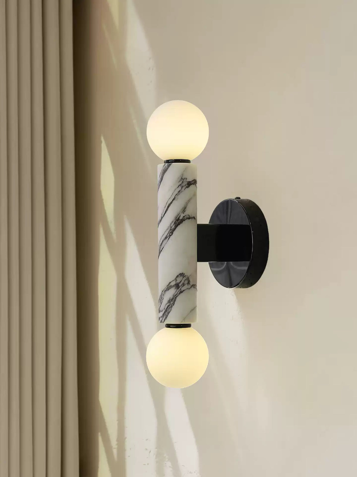 Obelisk Orb Wall Sconce in Marble and Opal Glass
