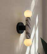 Obelisk Orb Wall Sconce in Marble and Opal Glass