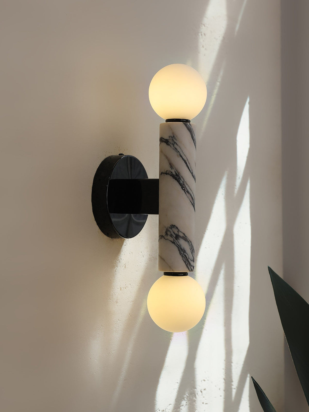 Obelisk Orb Wall Sconce in Marble and Opal Glass