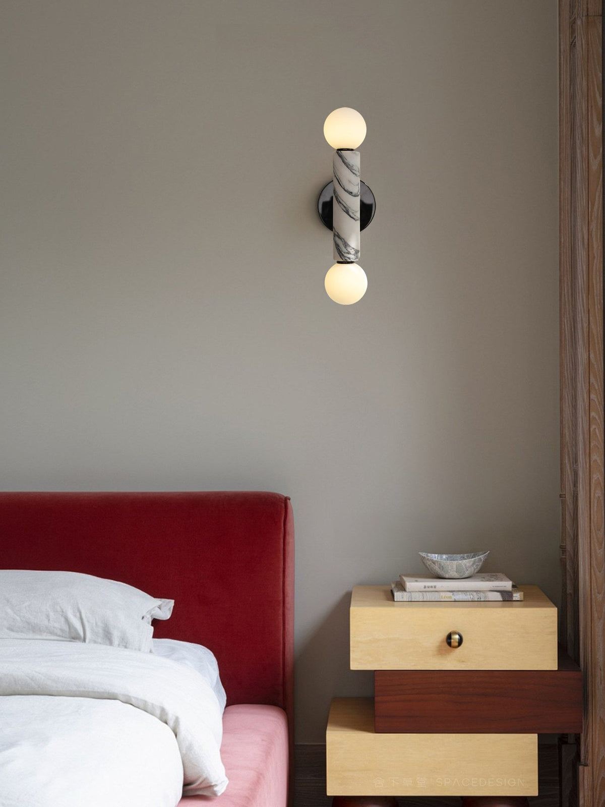 Obelisk Orb Wall Sconce in Marble and Opal Glass