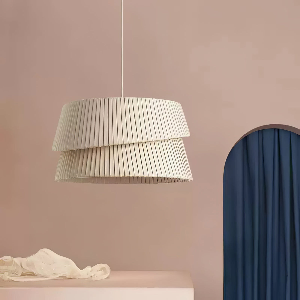 Vela Twist Pendant Light – Pleated Fabric Designer Hanging Lamp