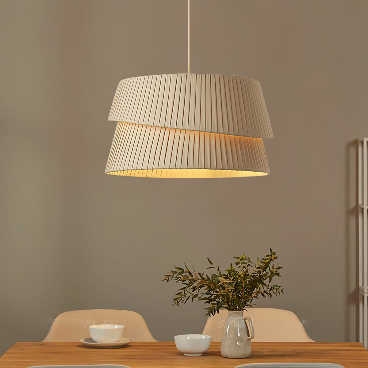 Vela Twist Pendant Light – Pleated Fabric Designer Hanging Lamp