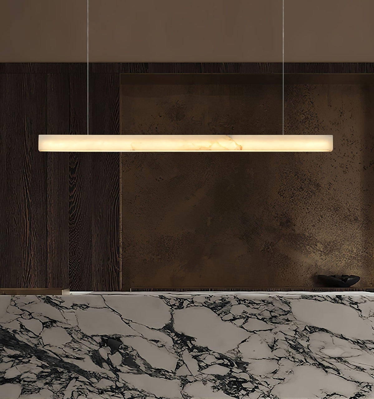 Velmore Linea Alabaster LED Pendant Light – Modern Linear Chandelier