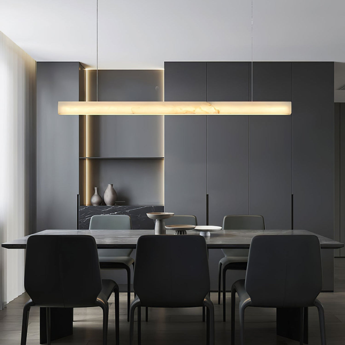 Velmore Linea Alabaster LED Pendant Light – Modern Linear Chandelier