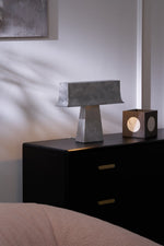 Veltan Sculptural Table Lamp in Antique Stainless Steel for Modern Interiors