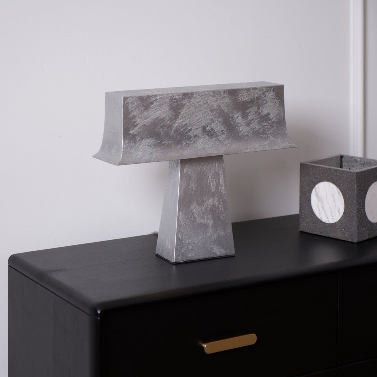 Veltan Sculptural Table Lamp in Antique Stainless Steel for Modern Interiors