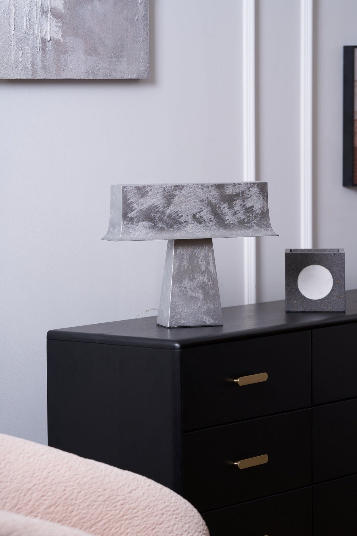 Veltan Sculptural Table Lamp in Antique Stainless Steel for Modern Interiors