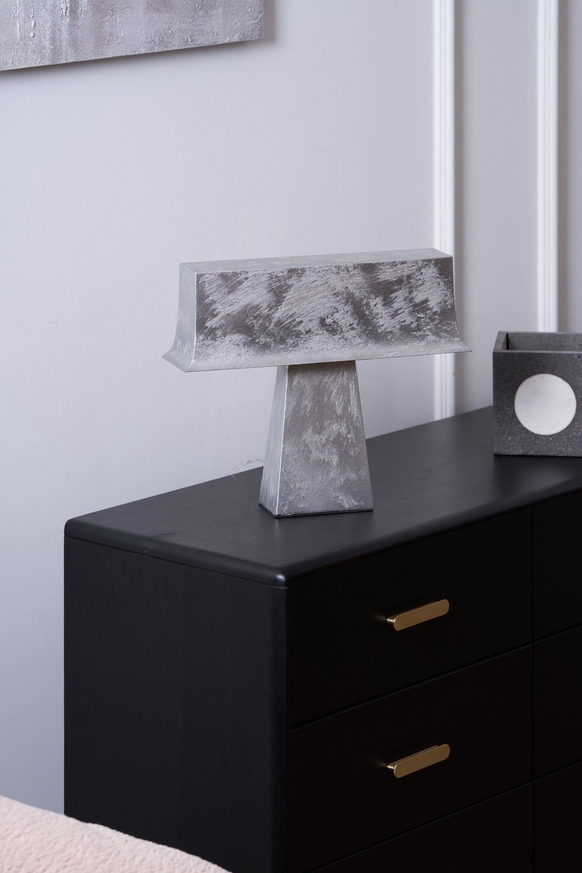 Veltan Sculptural Table Lamp in Antique Stainless Steel for Modern Interiors