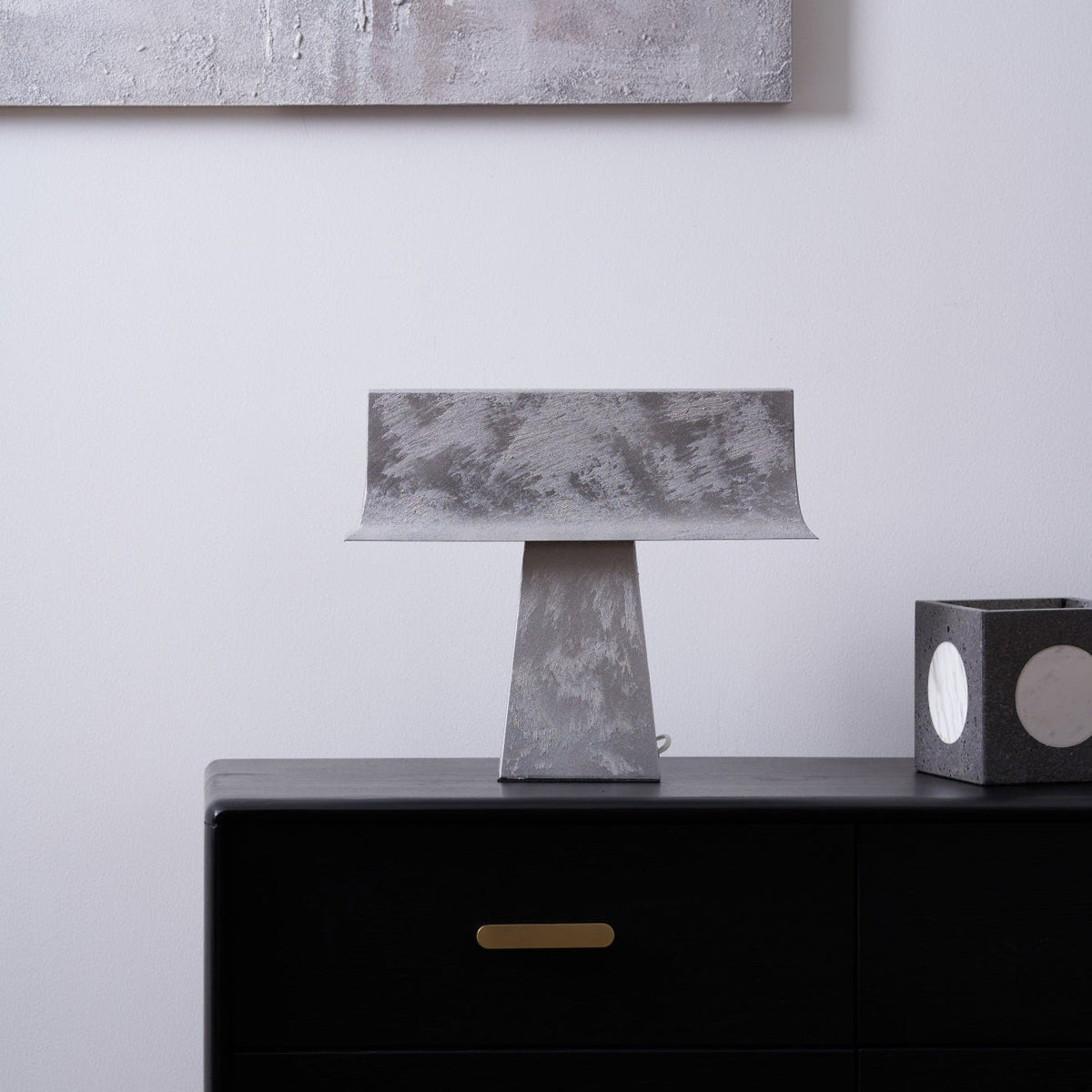 Veltan Sculptural Table Lamp in Antique Stainless Steel for Modern Interiors