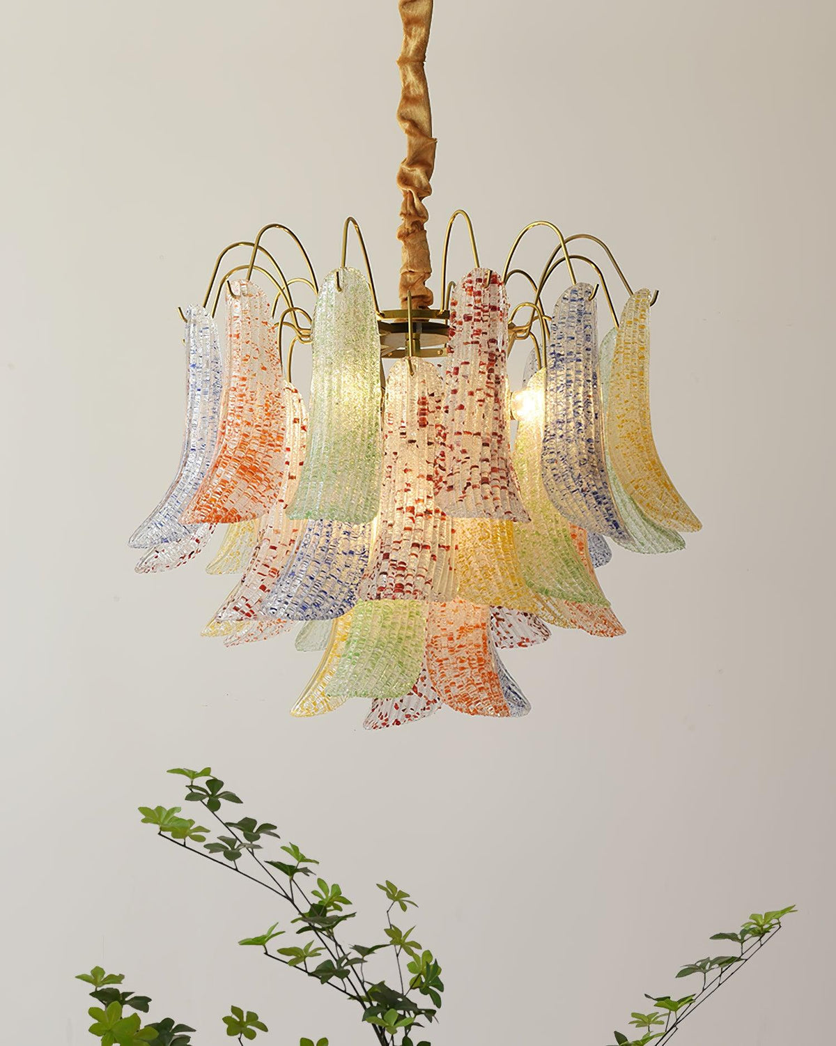 Venini Style Murano Glass Chandelier with Gold Finish – Modern Designer Lighting