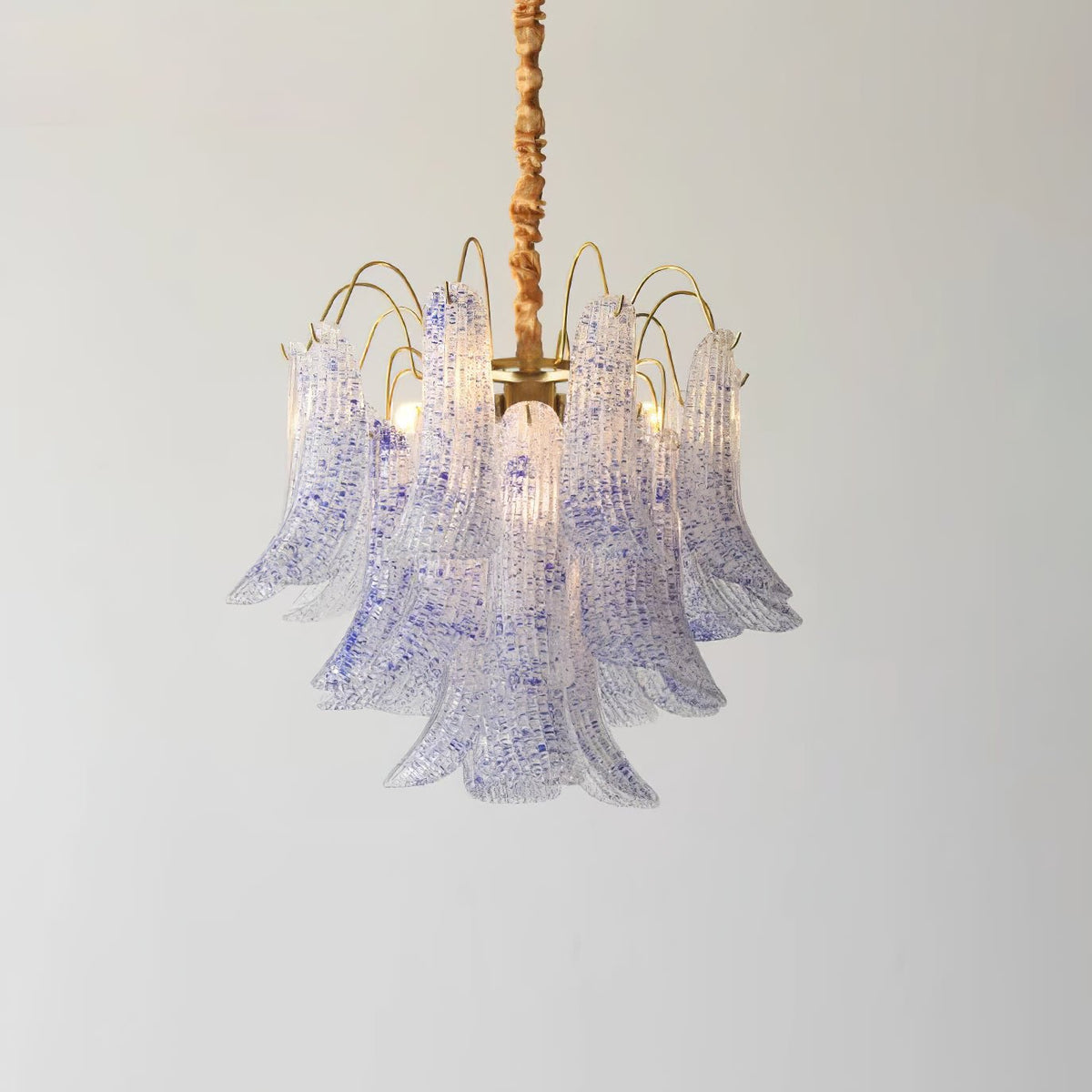 Venini Style Murano Glass Chandelier with Gold Finish – Modern Designer Lighting