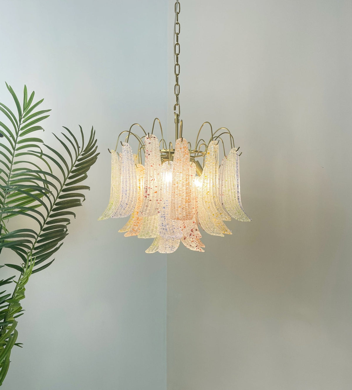 Venini Style Murano Glass Chandelier with Gold Finish – Modern Designer Lighting